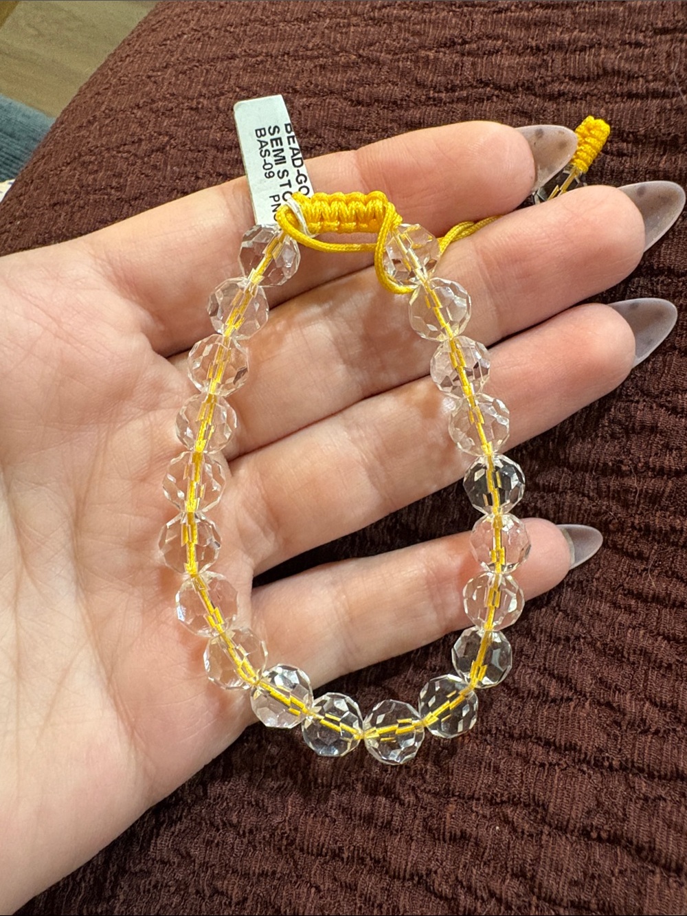 25-Yellow Cord Faceted Glass round Bead Adjustable Bracelet Chunky